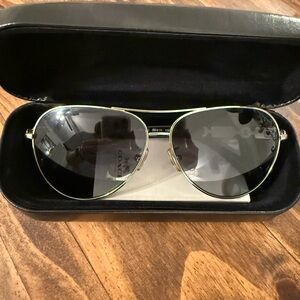 Coach Black and Silver Aviator Sunglasses with Case